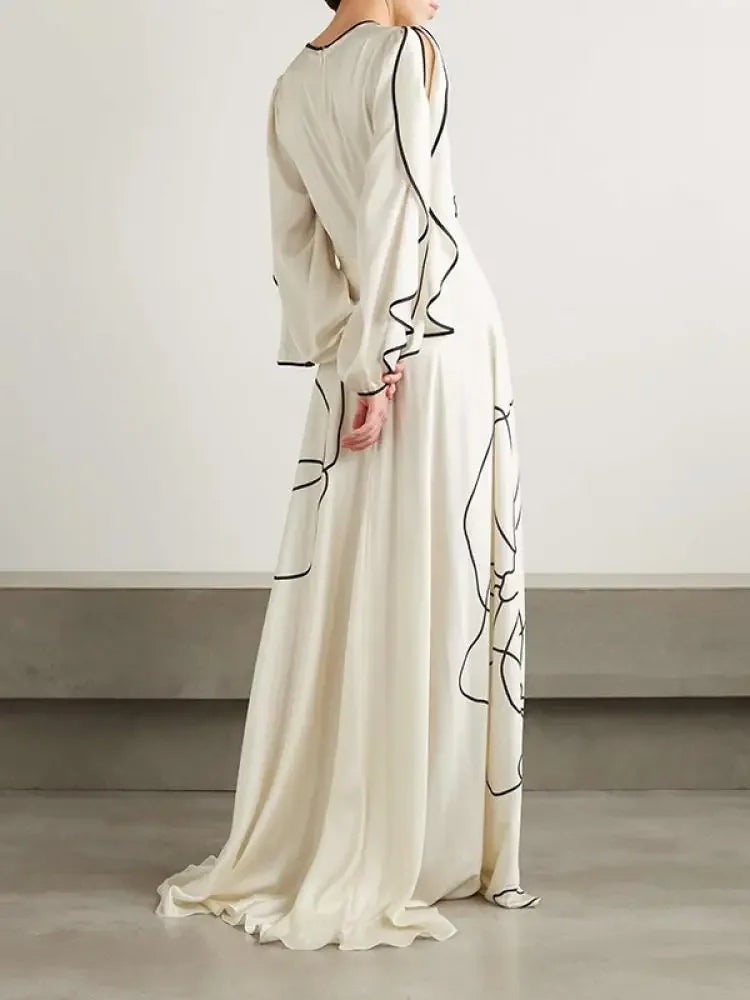 Vrouwen Avondjurk Elegante Bloemenprint Lange Mouwen - Eline-3