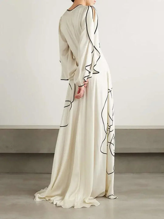Vrouwen Avondjurk Elegante Bloemenprint Lange Mouwen - Eline-3