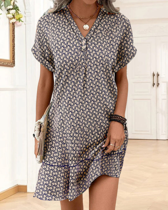 Dames Korte Mouw Shiftjurk Stijlvolle V-hals Casual - Emma-2