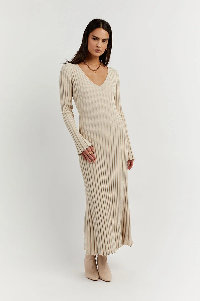 Dames Midi-Jurk V-hals Gebreid Stijlvol en Comfortabel - Luna-2