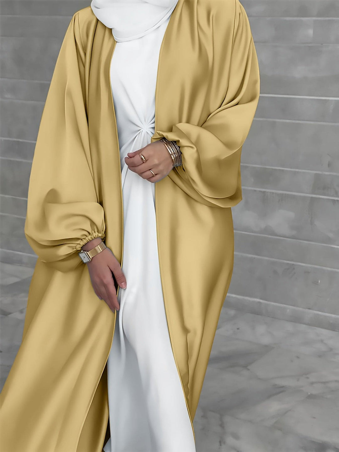 Variant image for Dames Abaya Jurk Elegante Lantaarnmouwen met Riem - Eva-1