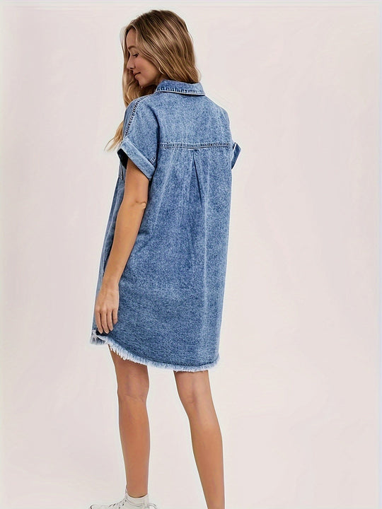 Dames Denim Overhemdjurk Korte Mouw Casual Zomerlook - Lotte-5
