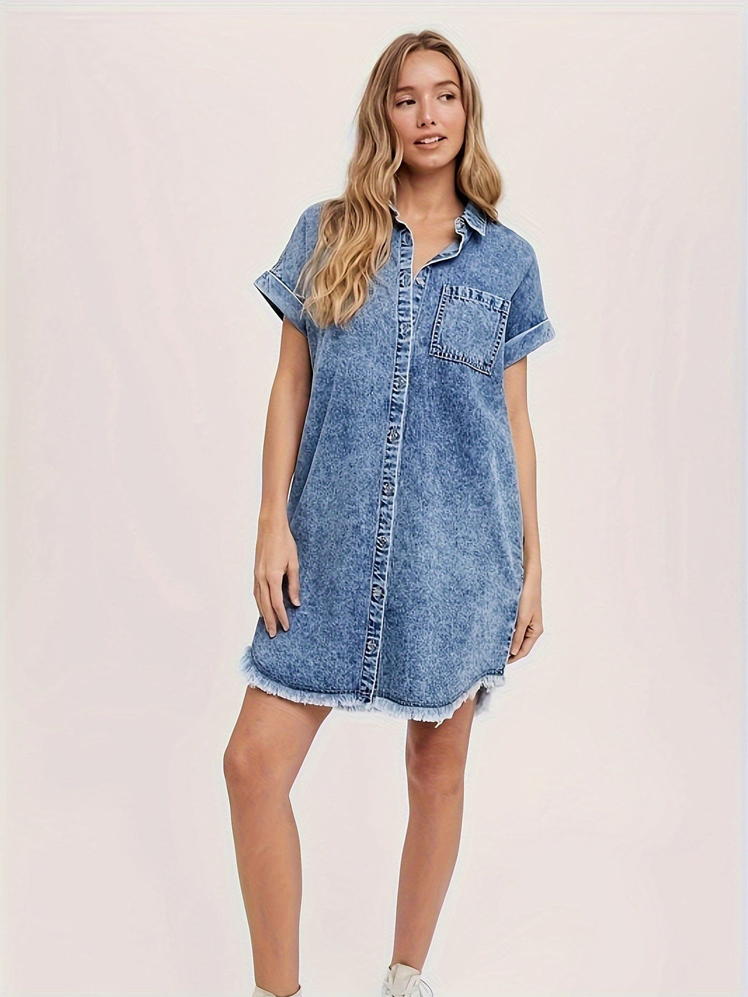 Dames Denim Overhemdjurk Korte Mouw Casual Zomerlook - Lotte-1