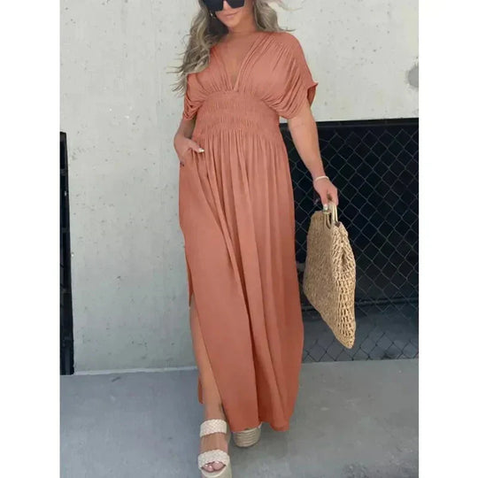 Variant image for Dames Maxi Jurk Elegante Diepe V-hals met Split - Zomerstijl-19