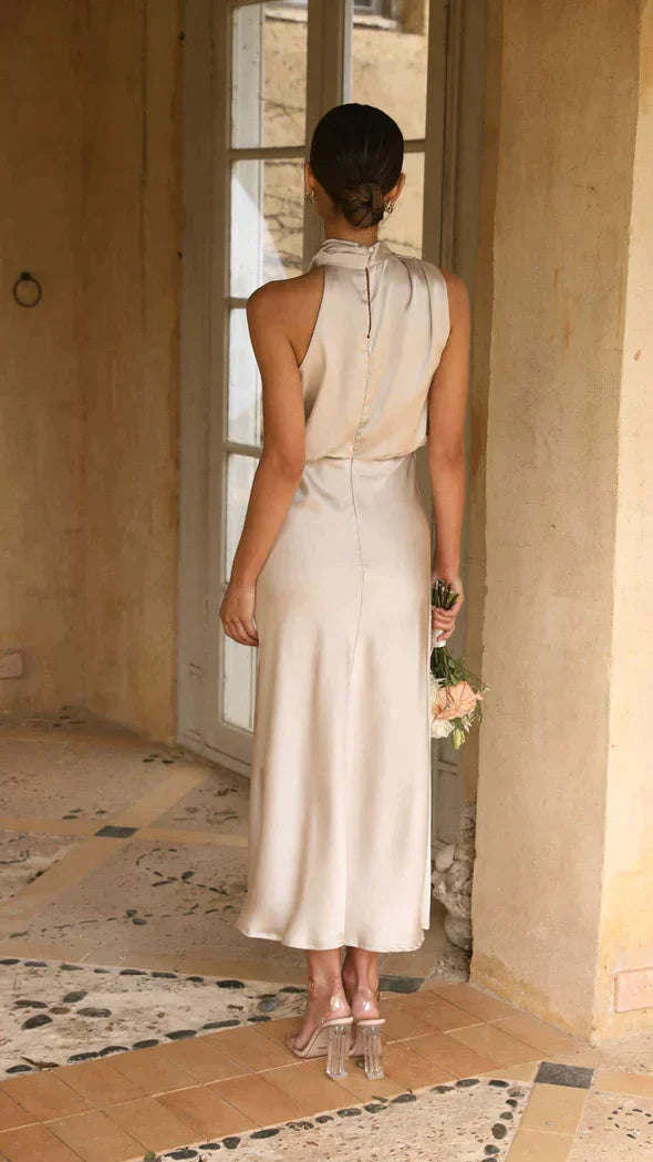 Dames Zwarte Lange Jurk Elegante Drapering - Belle-2