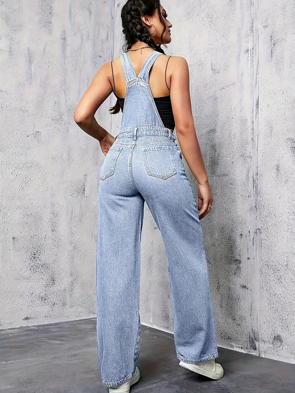 Dames Mouwloze Denim Overall met Wijde Pijpen - Emma-2