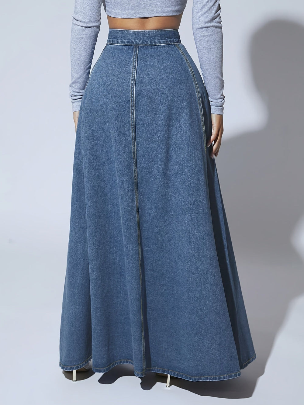 Dames Hoge Taille Maxi Flare Denim Rok - Melina-4