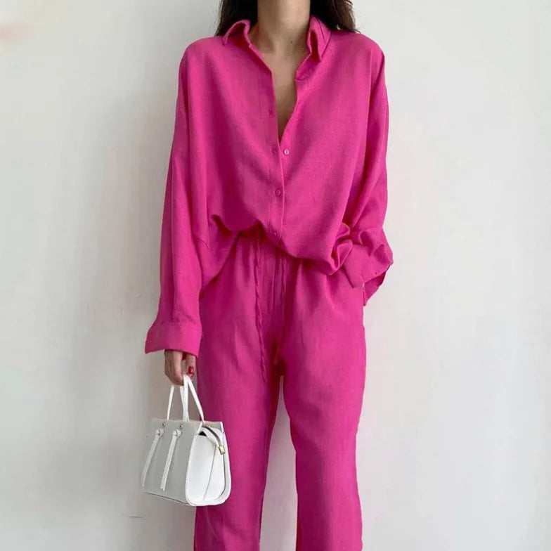 Dames Tweedelig Pak Casual Chic Met Losse Blouse - Ava-2