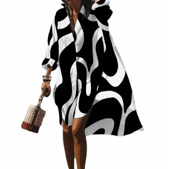 Dames Wijdvallende Zomerjurk Bohemian Print Met Lange Mouwen - Sorelle-4