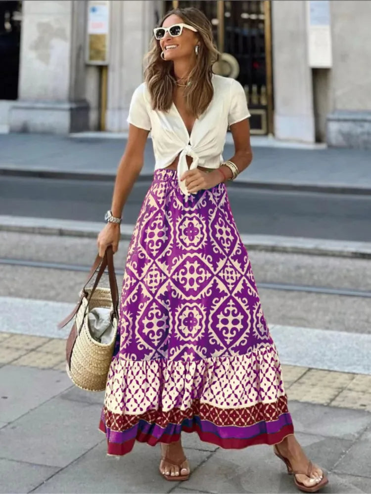 Variant image for Dames Midi Rok Retro Print met Ruches - Liora-5