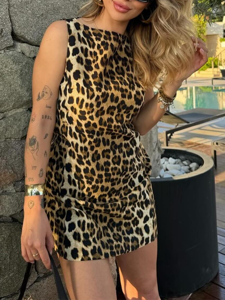 Dames Mini-Jurk Gedurfde Luipaardprint Stijlvolle Zomer Kleding - Jane-1