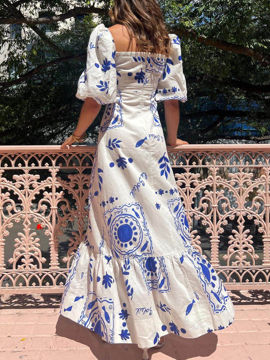 Dames Maxi Jurk Luchtige A-Lijn met Elegante Vierkante Hals - Sofia-3