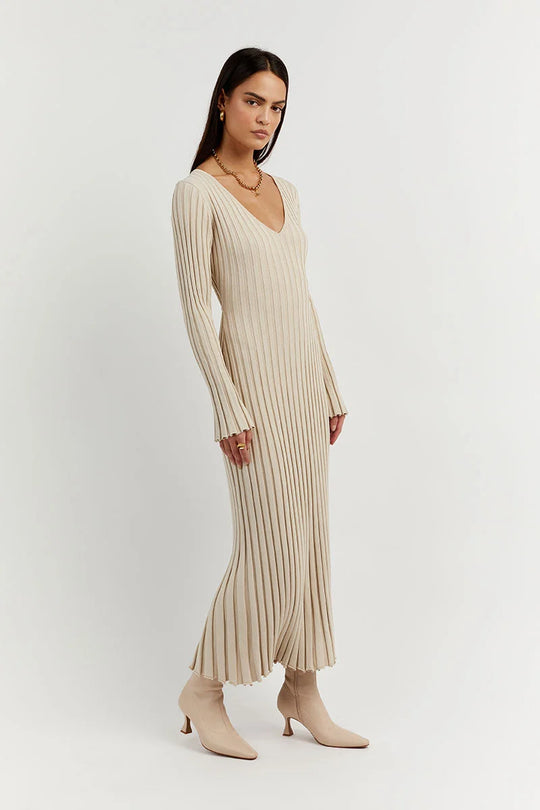 Dames Midi-Jurk V-hals Gebreid Stijlvol en Comfortabel - Luna-3