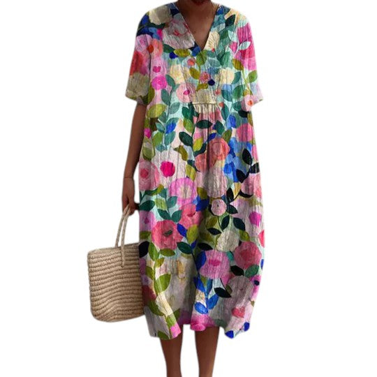 Dames Zomerjurk Bloemenprint Luchtige Stof Flatterende Pasvorm - Emma-4