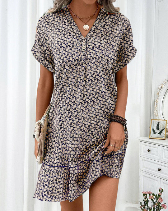 Dames Korte Mouw Shiftjurk Stijlvolle V-hals Casual - Emma-3