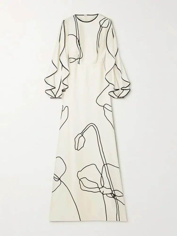 Vrouwen Avondjurk Elegante Bloemenprint Lange Mouwen - Eline-4
