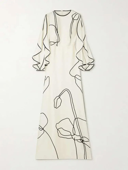 Vrouwen Avondjurk Elegante Bloemenprint Lange Mouwen - Eline-4