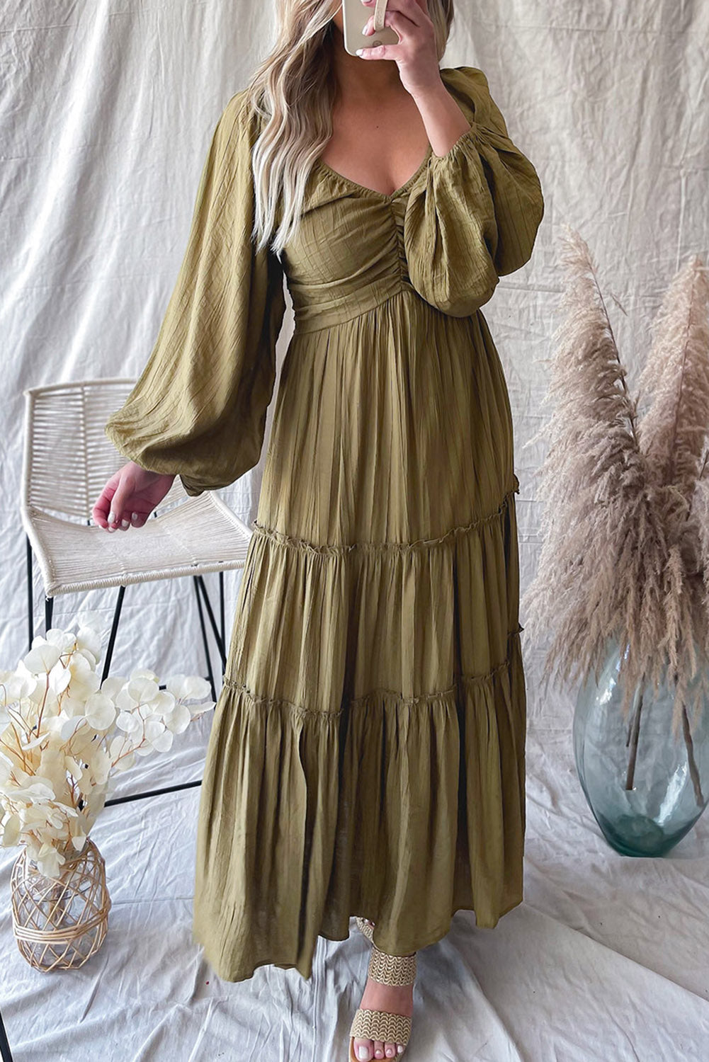 Dames Maxi Jurk V-Hals met Strikdetail en Uitsnijdingen - Alessia-1