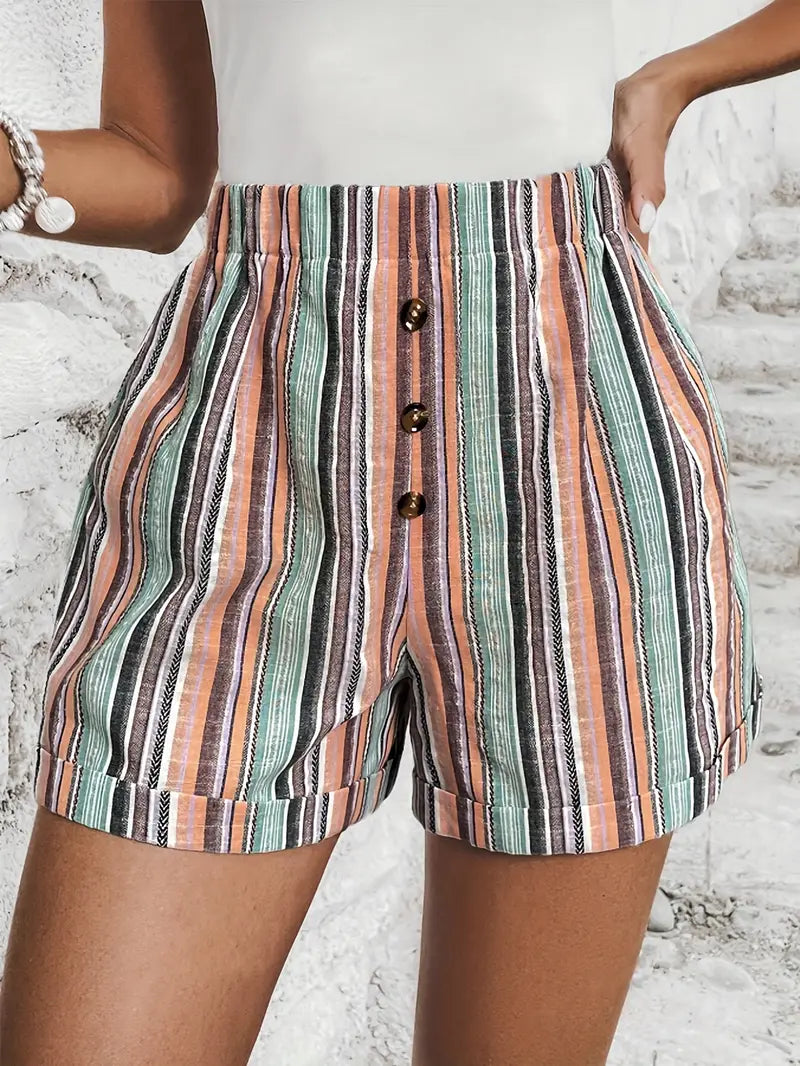 Dames Korte Broek Hoge Taille met Contrasterende Strepen - Lisa-1