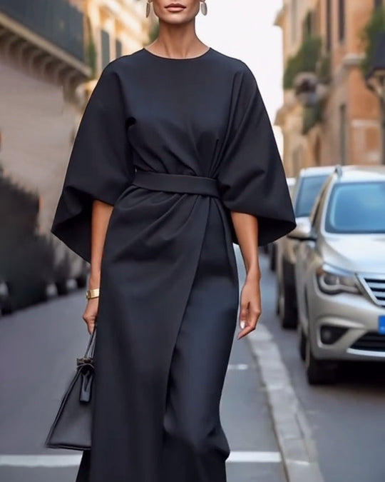 Dames Midi-Jurk Elegante Ceintuur Driekwart Mouwen - Feestelijke en Stijlvolle Zomer Outfit-6