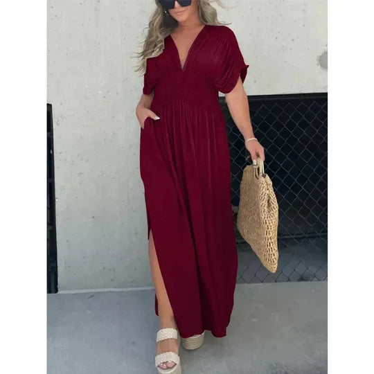 Variant image for Dames Maxi Jurk Elegante Diepe V-hals met Split - Zomerstijl-25