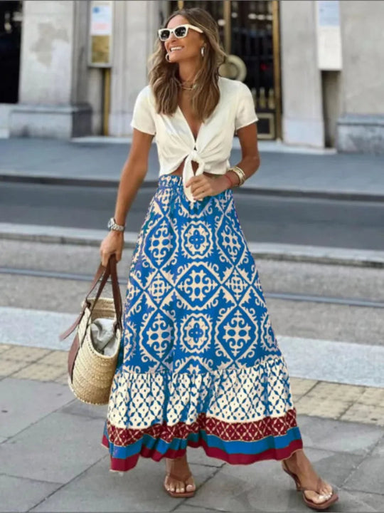 Variant image for Dames Midi Rok Retro Print met Ruches - Liora-9