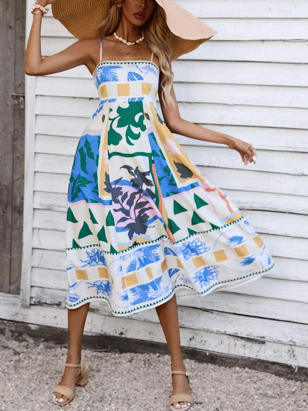 Dames Maxi Jurk Spaghettibandjes Artistieke Print Zomer - Emma-2
