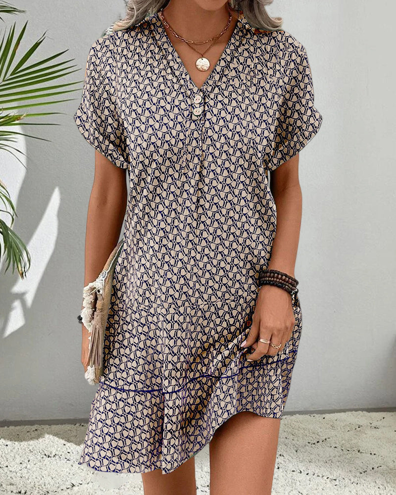 Dames Korte Mouw Shiftjurk Stijlvolle V-hals Casual - Emma-4