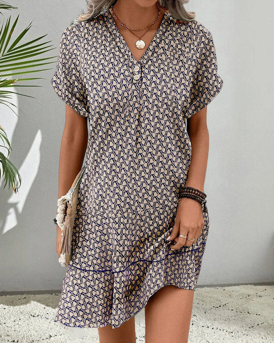 Dames Korte Mouw Shiftjurk Stijlvolle V-hals Casual - Emma-4