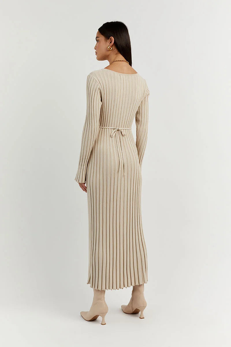 Dames Midi-Jurk V-hals Gebreid Stijlvol en Comfortabel - Luna-4
