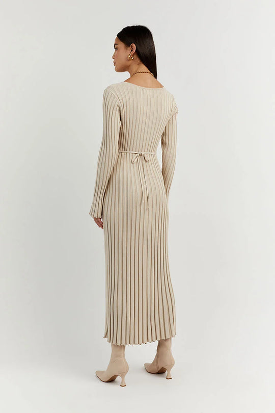 Dames Midi-Jurk V-hals Gebreid Stijlvol en Comfortabel - Luna-4