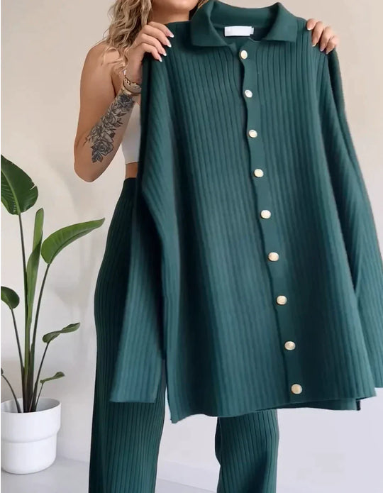 Dames Gebreid Vest 2 Delige - Oversized Trui Met Lange Mouwen En Hoge Taille
