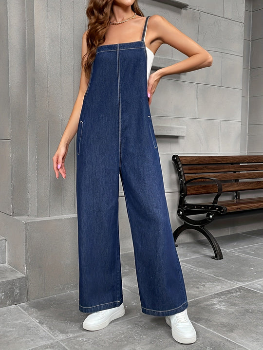 Dames Denim Overalls Donker Gewassen Comfortabele Pasvorm - Nina-3
