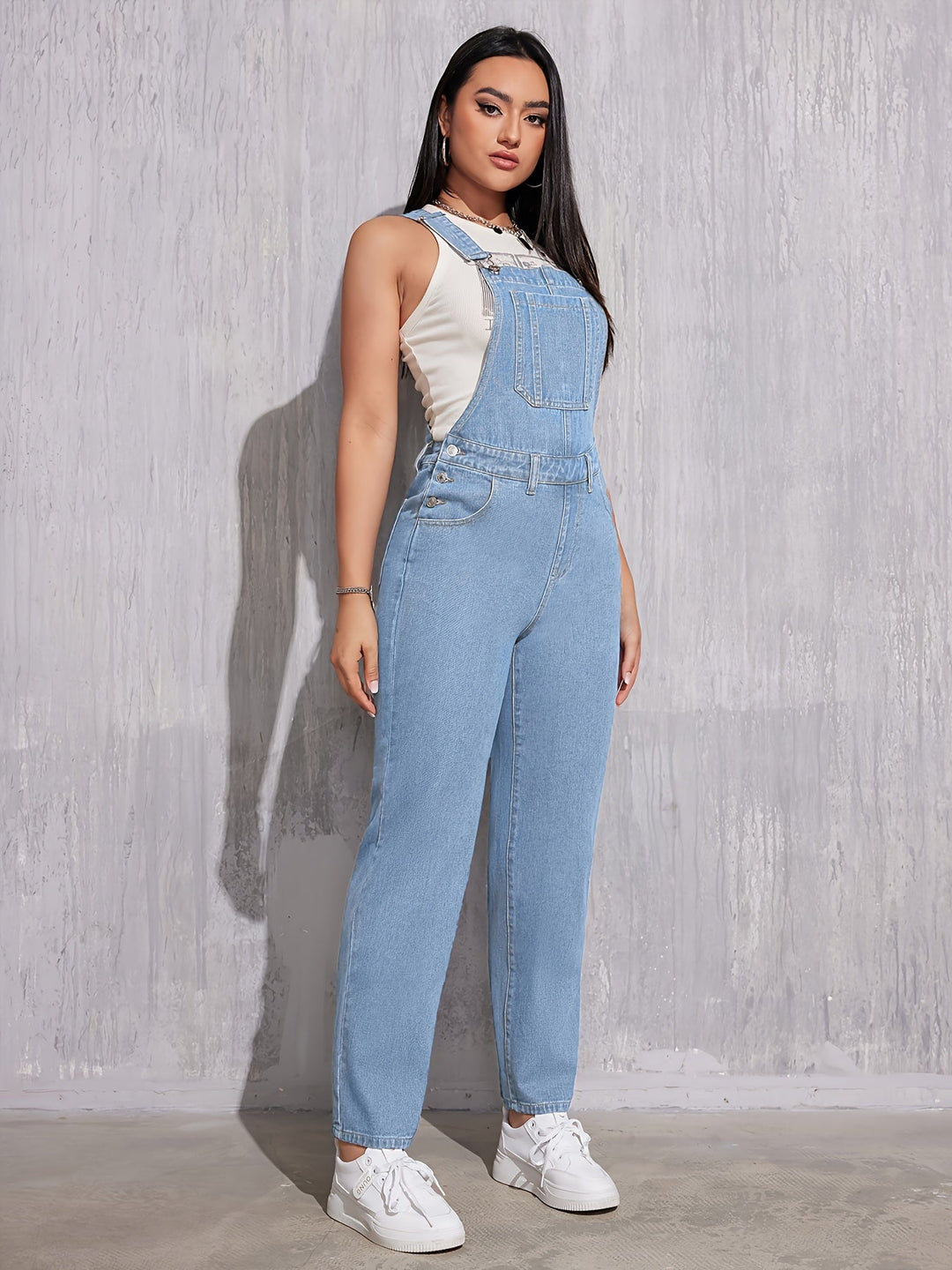 Dames Overalls Effen Lichtblauw Comfortabele Regular Fit - Evelien-4