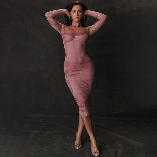 Variant image for Dames Lange Jurk Flatterende Snit Elegant Roze - Francine-1