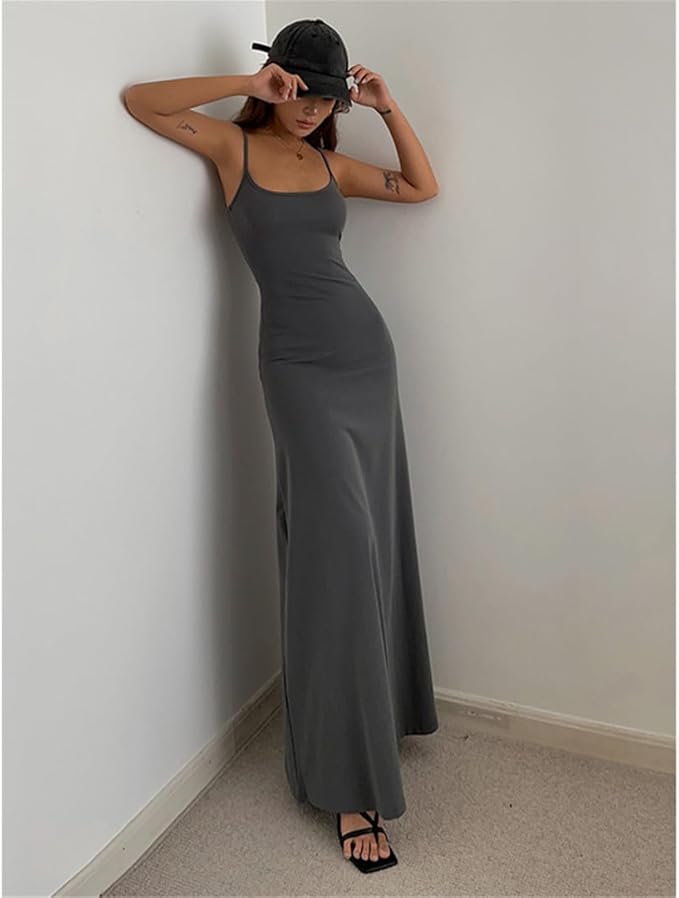 Dames Mouwloze Bodycon Maxi-jurk met Sexy Split - Emma-5