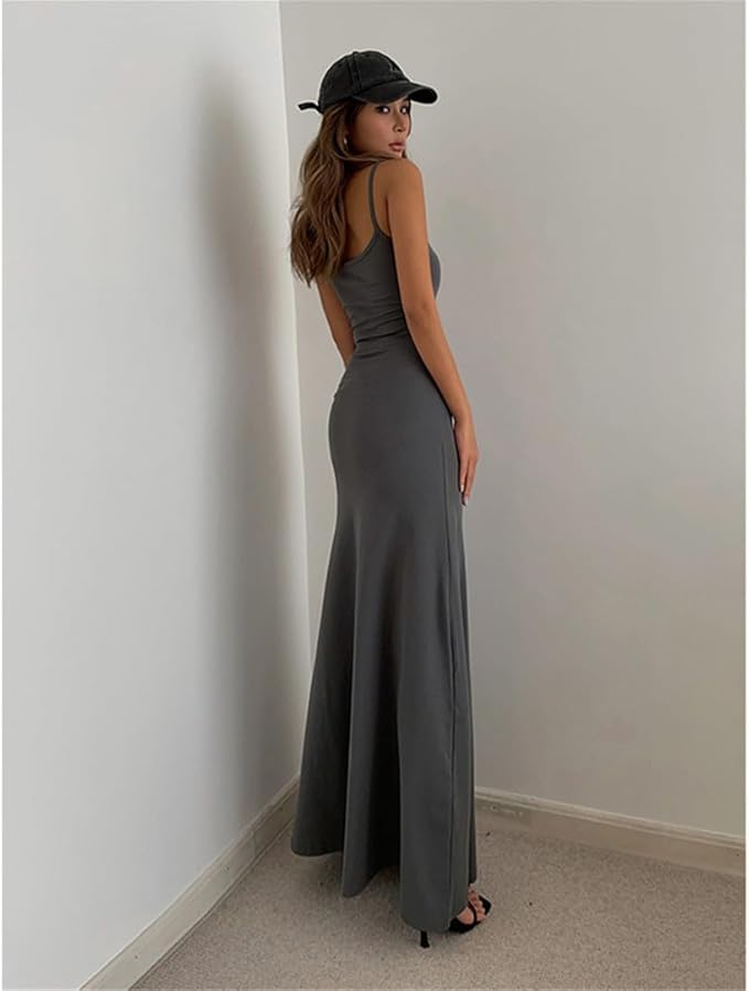 Dames Mouwloze Bodycon Maxi-jurk met Sexy Split - Emma-6