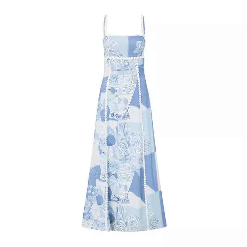 Dames Maxi Jurk Elegant Vaso Blu Patroon - Zomerjurk Valentina-1