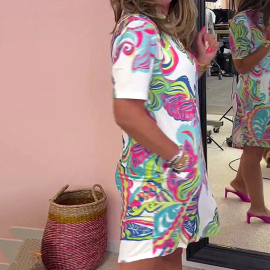 Dames Mini Jurk Elegante Pasvorm met Levendige Kleurenprints - Louisa-4