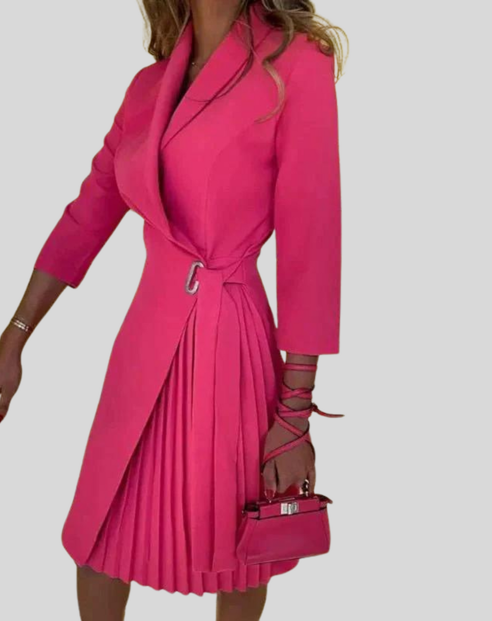 Dames Blazerjurk Geplooid met Knoopsluiting - Elegant Plissé Rok-4