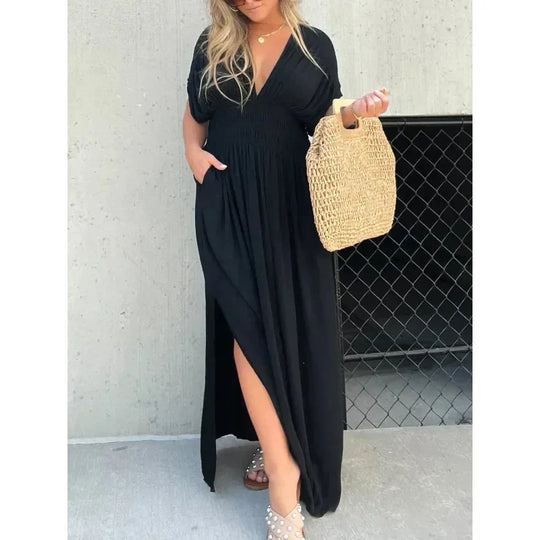 Variant image for Dames Maxi Jurk Elegante Diepe V-hals met Split - Zomerstijl-13