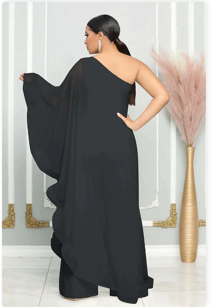 Dames Zwarte Asymmetrische Jumpsuit Elegante Lange Mouw - Anglique-6