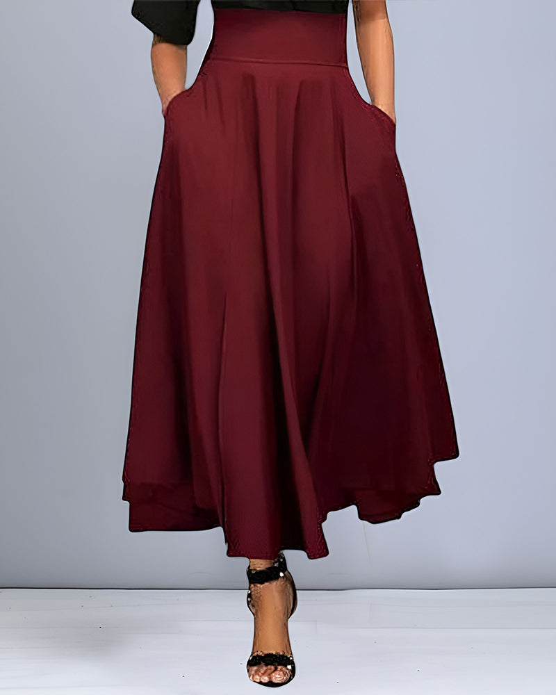 Dames Hoge Taille Zwarte Lange Rok Elegante Snit - Saphira-4