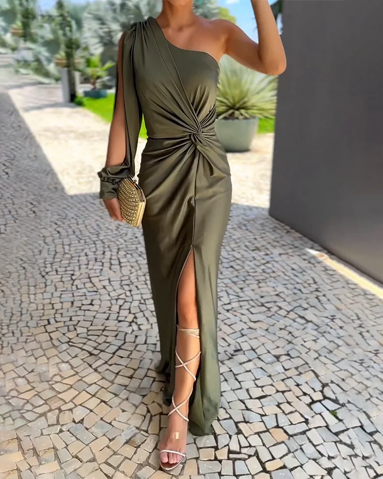 Dames Lange Jurk Asymmetrisch Met Hoge Split - Annabelle-2