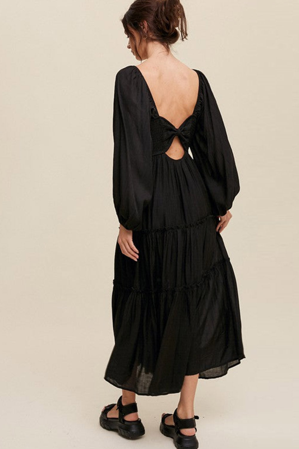 Dames Maxi Jurk V-Hals met Strikdetail en Uitsnijdingen - Alessia-4