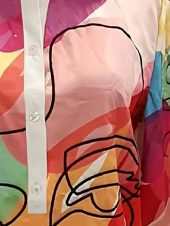 Dames Hemdjurk Kleurrijke Abstracte Print Lichtgewicht Casual - Lisa-5