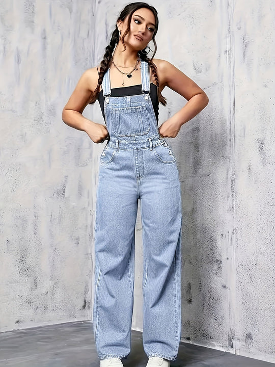 Dames Mouwloze Denim Overall met Wijde Pijpen - Emma-3