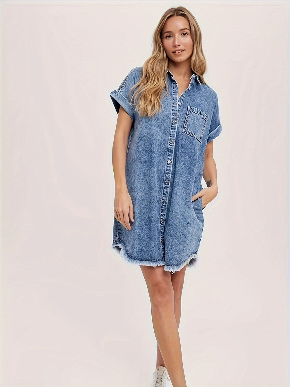 Dames Denim Overhemdjurk Korte Mouw Casual Zomerlook - Lotte-2
