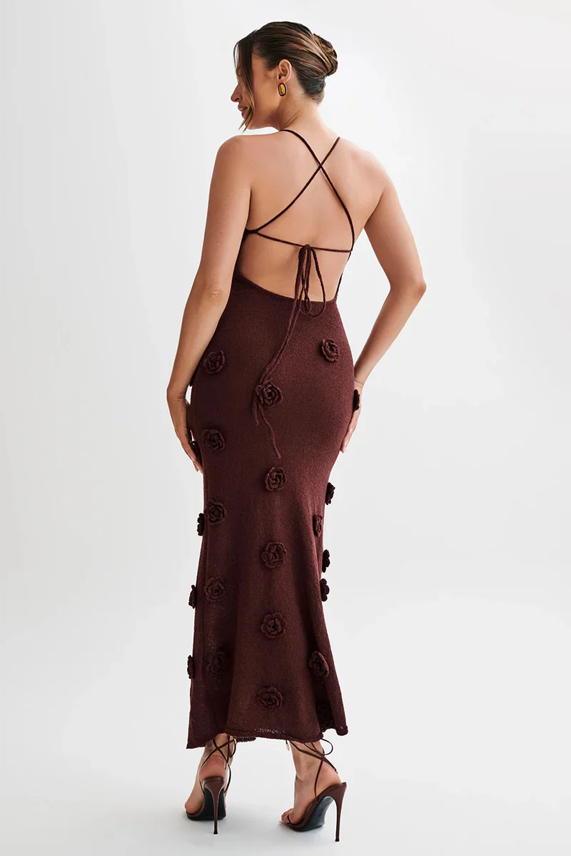 Dames Maxi Jurk Elegante Open Rug met Bloemendetails - Luciana-6