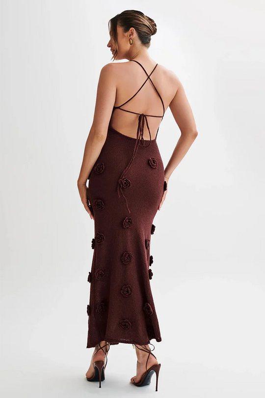 Dames Maxi Jurk Elegante Open Rug met Bloemendetails - Luciana-6